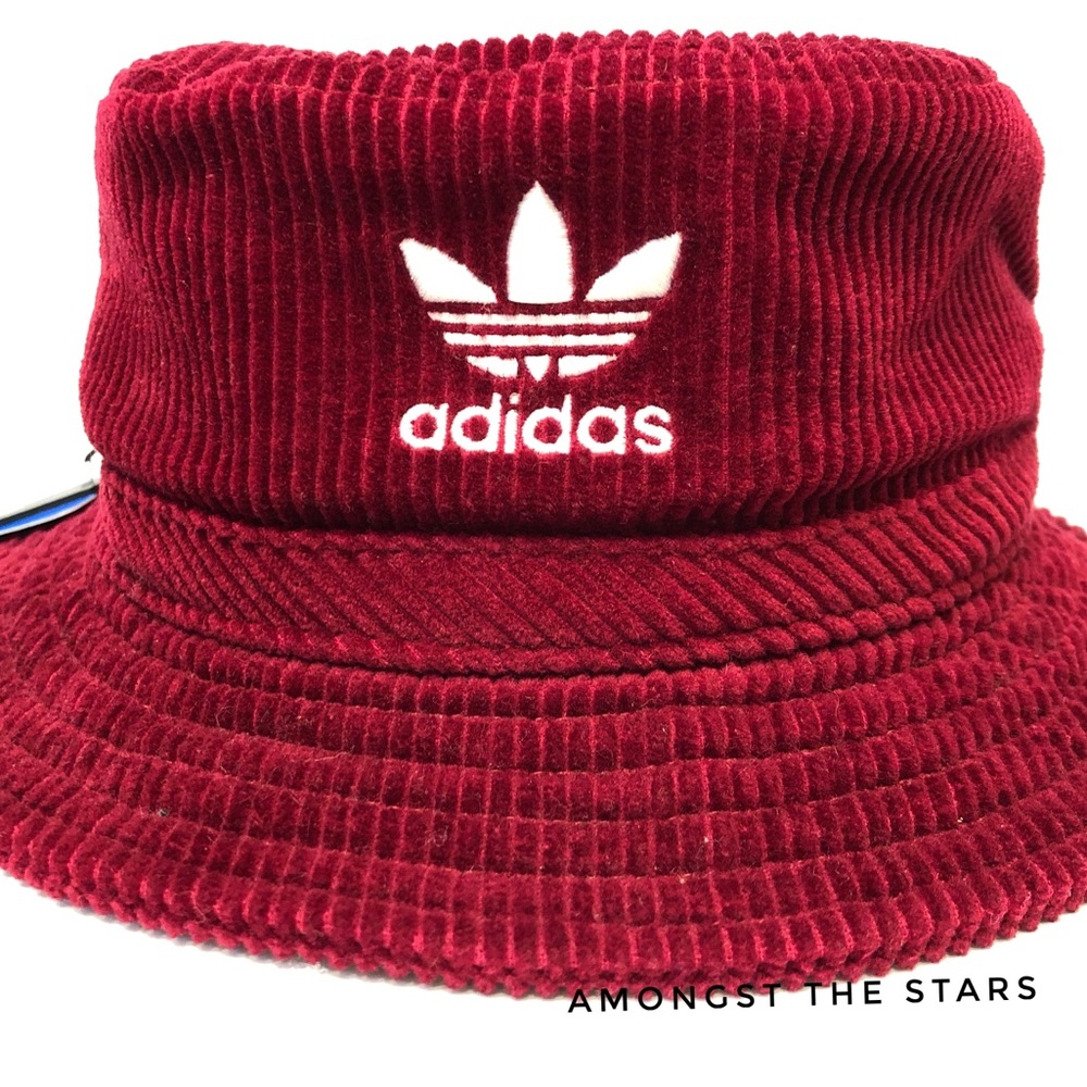 adidas Corduroy Maroon Wine Wide Wale Bucket Hat - Picture 2 of 4
